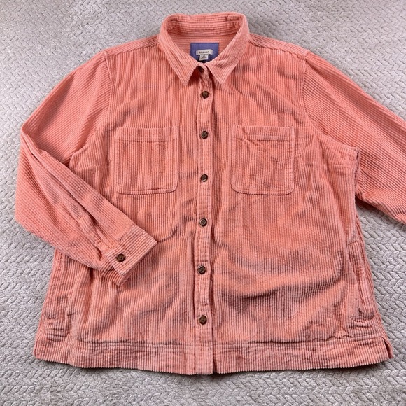 LL Bean Corduroy Thick cut Shacket Shirt Jacket Women's XL Coral Pockets 90's - Picture 2 of 14